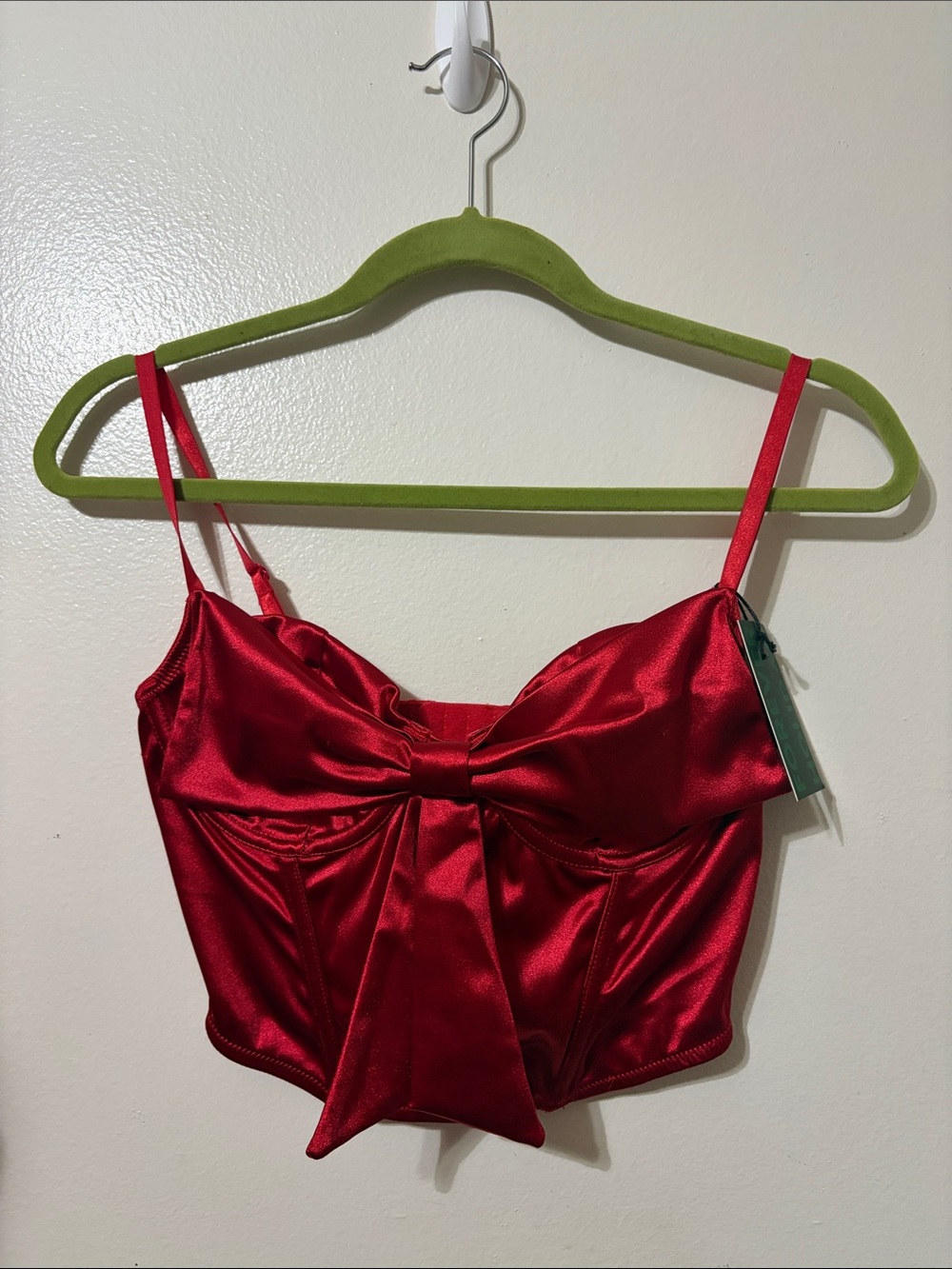 Forever 21 Red Satin Bow Front Bandeau Crop Top